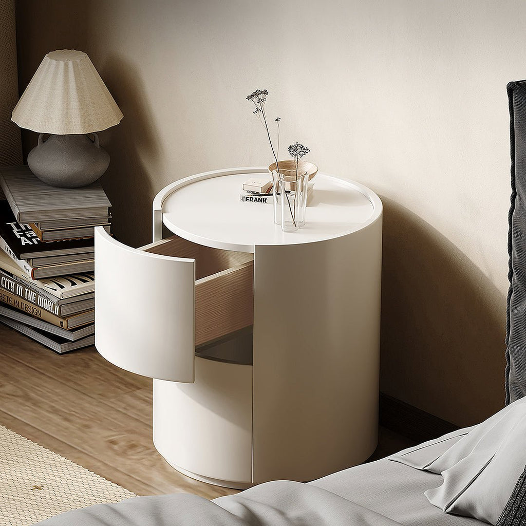 Farooq Round Bedside Table, White - Miola