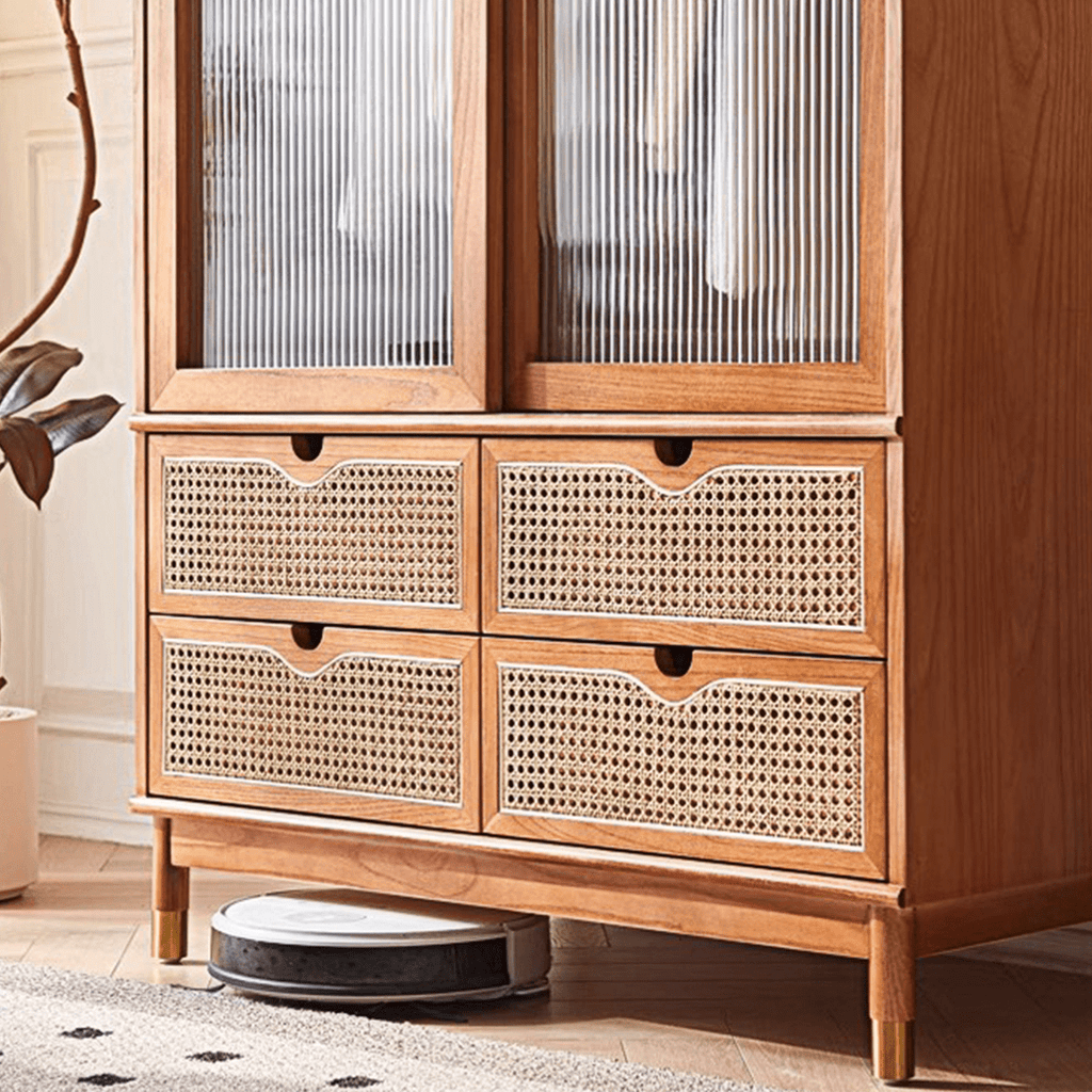 Fritzy Rattan Wardrobe With Coat Hanger & Sliding Glass Doors - Miola