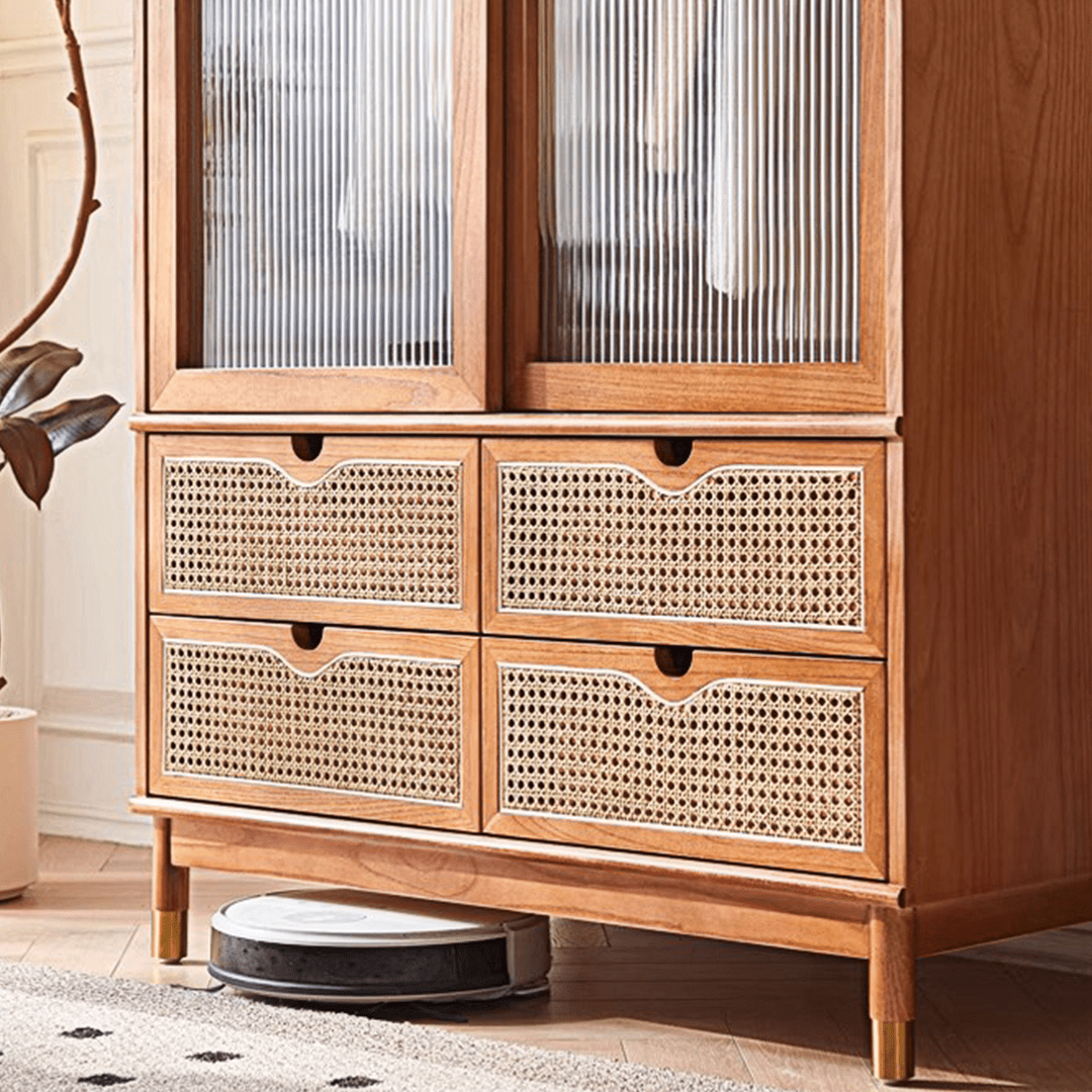 Fritzy Rattan Wardrobe With Coat Hanger & Sliding Glass Doors - Miola