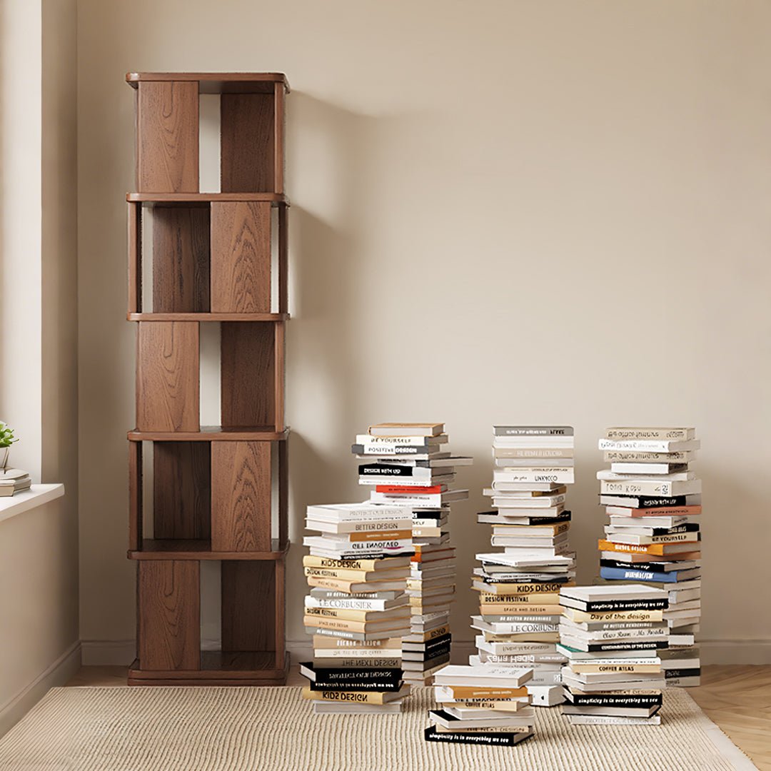 Vasiliev Rotating Bookshelf, Freestanding Shelving Unit, Solid Wood - Miola