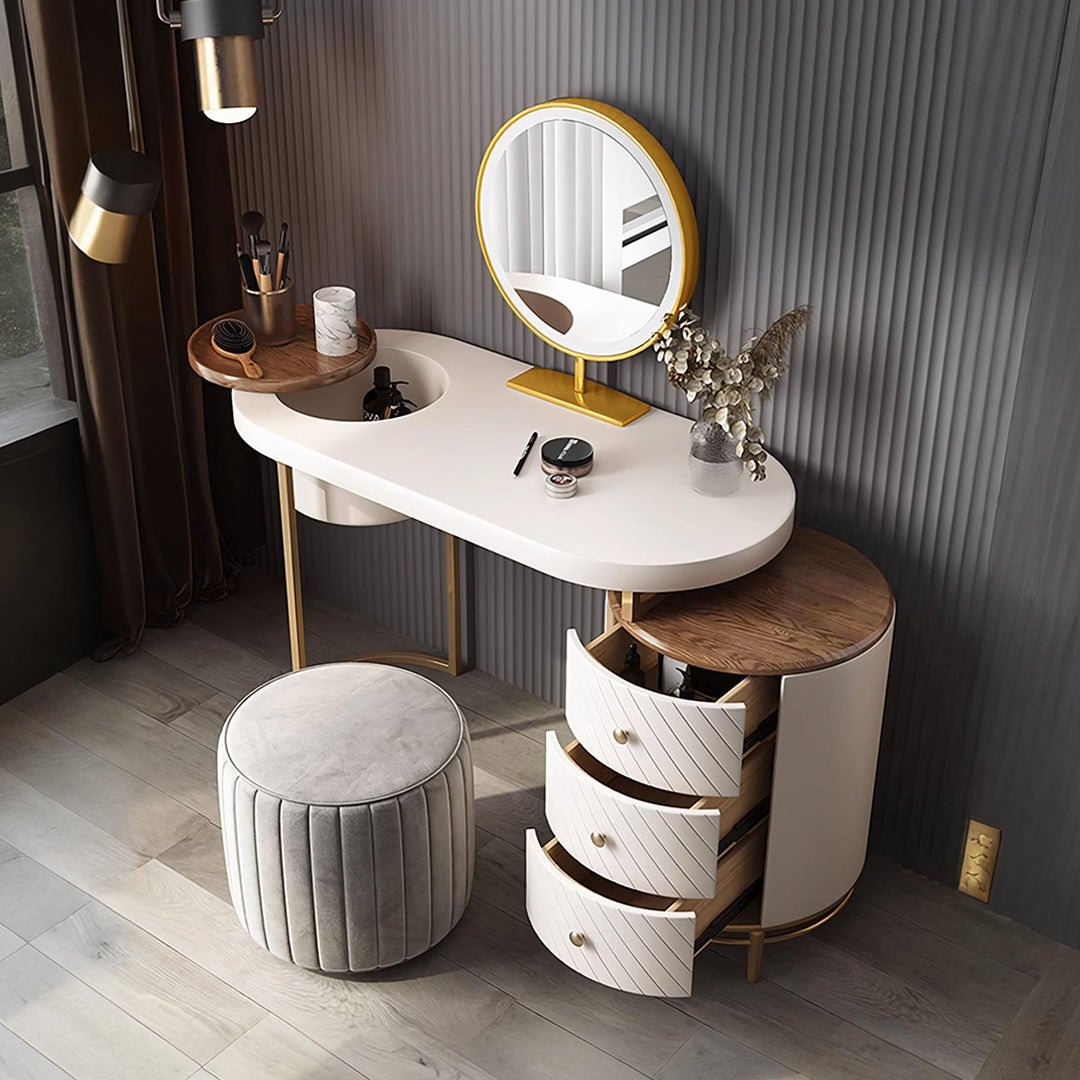 Tandy Dressing Table With LED Mirror, White, Makeup Vanity - Miola