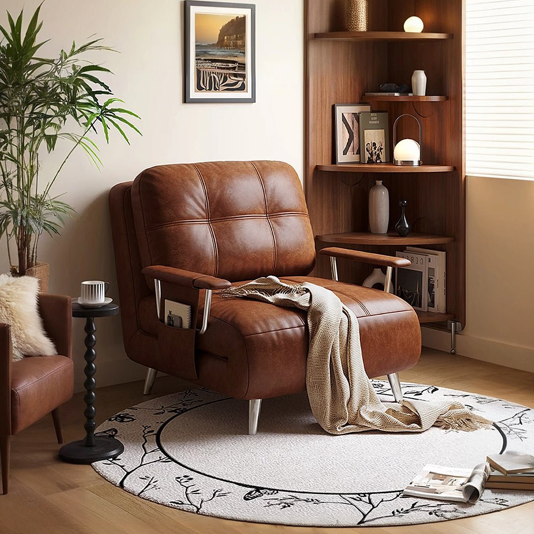 Riley Single Sofa Bed, Two Seater Sofa Bed, Black Leather - Miola