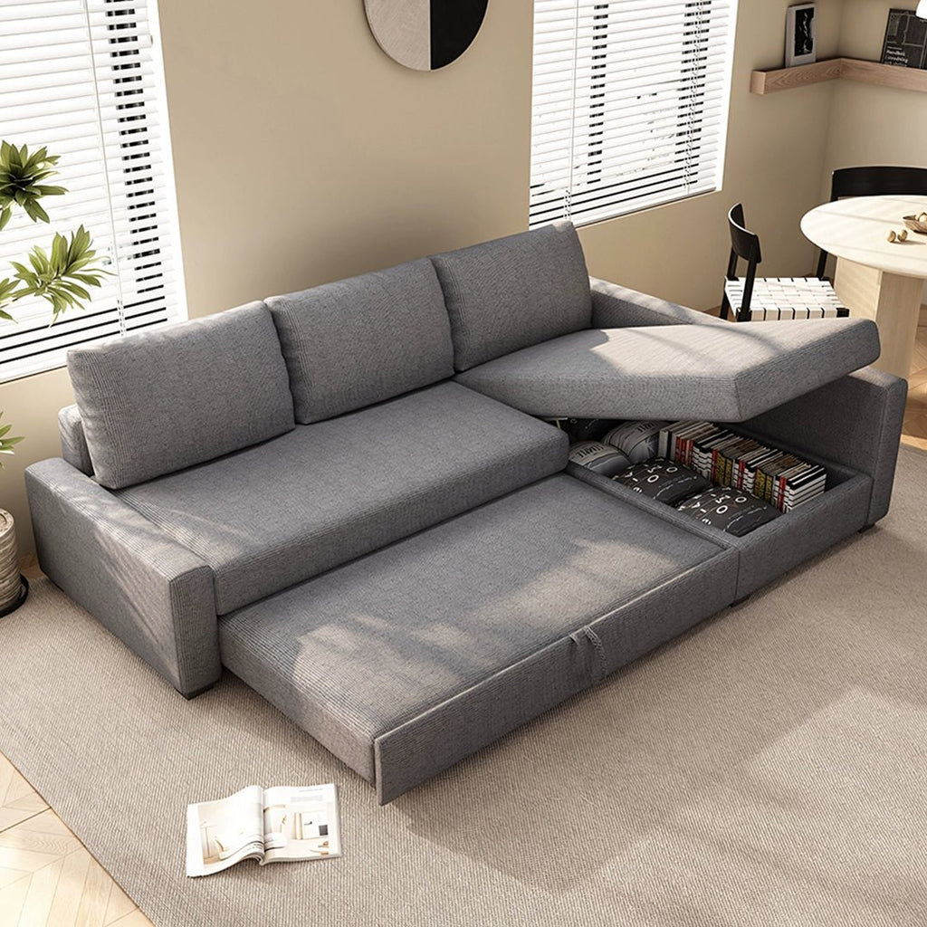 Edwards Three Seater Corner Sofa Bed With Storage, Linen - Miola