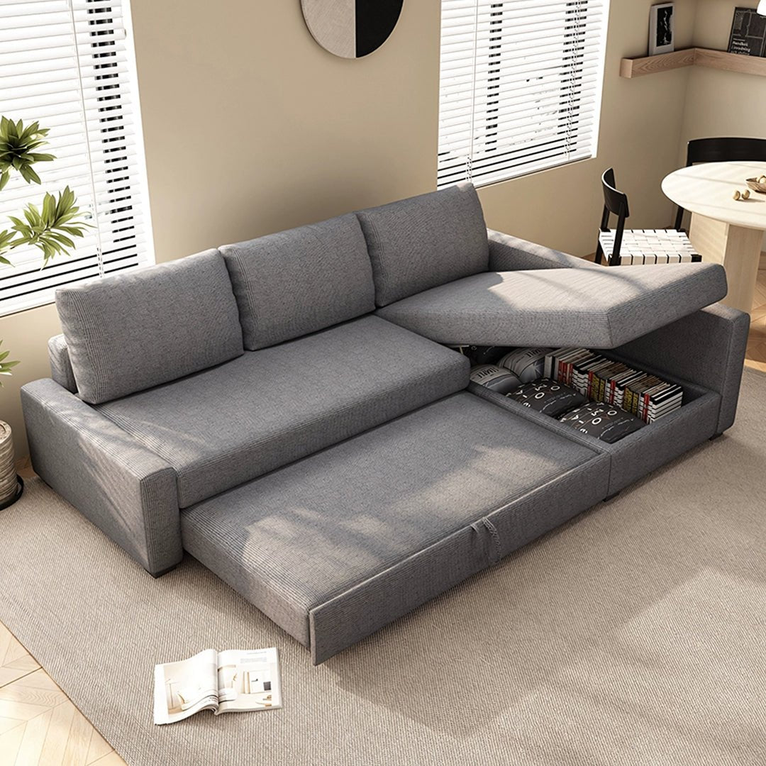 Edwards Three Seater Corner Sofa Bed With Storage, Linen - Miola