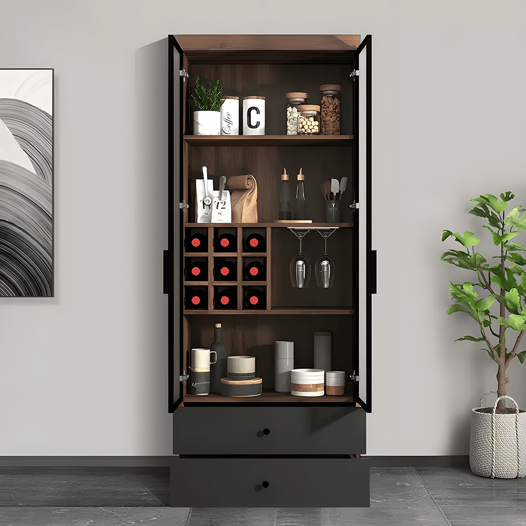 Silen Cocktail Drinks Cabinet, Drink Cabinet, Wine Cabinet, Wood & Glass - Miola