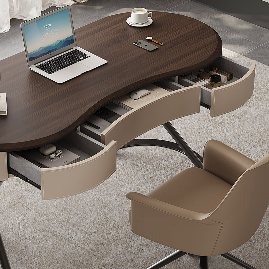 Chika Modern Office Desk For Home, Curved Office Desk, Wood - Miola
