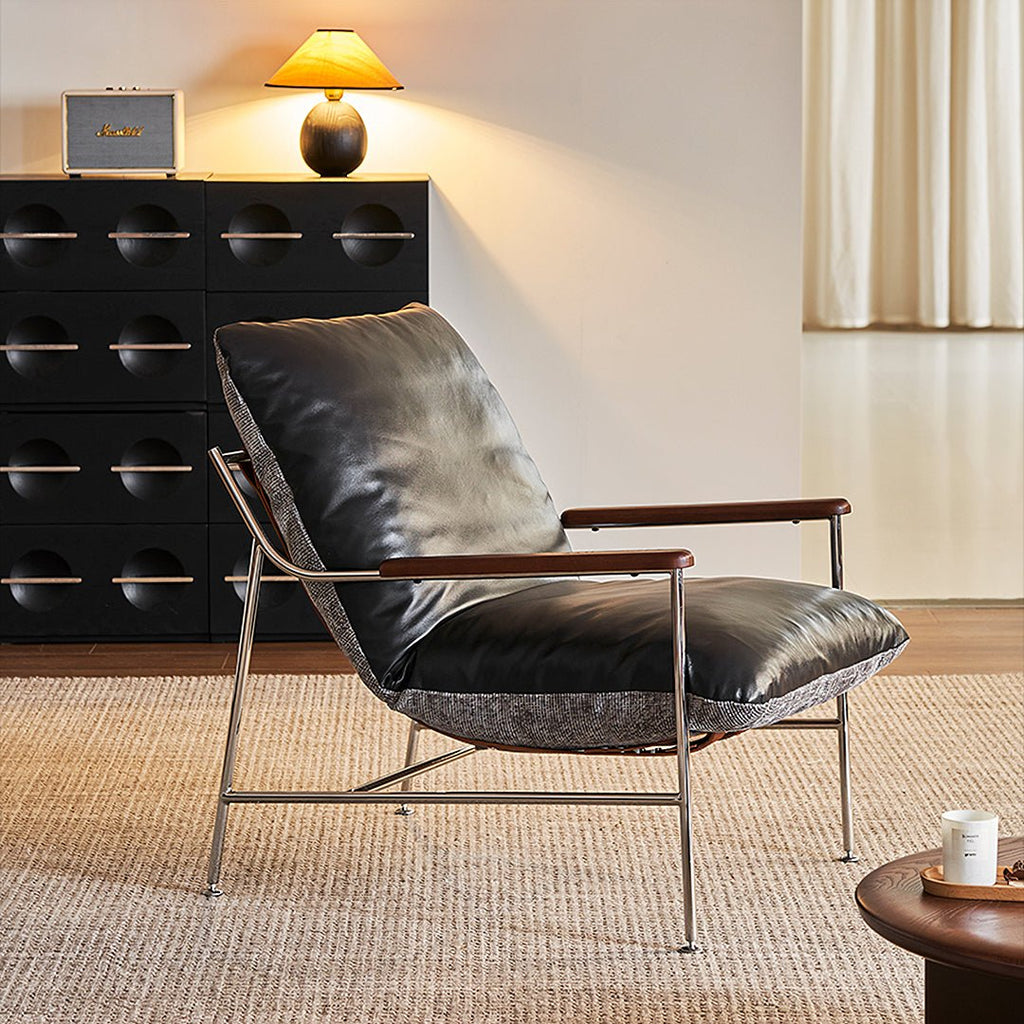 Prasad Lounge Chair Armchair With Ottoman, Real Leather - Miola