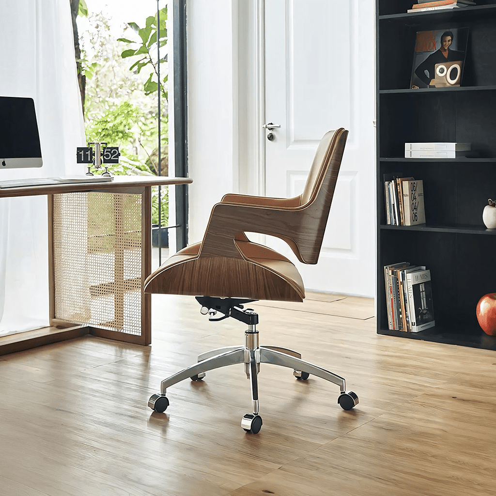 Drake Office Chair, Tan Leather, Reclining & Swivel - Miola