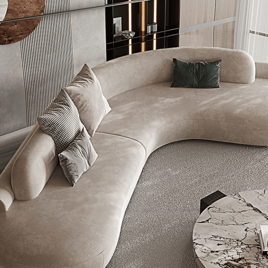 Cosima Grey Four Seater, Five Seater Curved Sofa, Long Sofa, Velvet - Miola