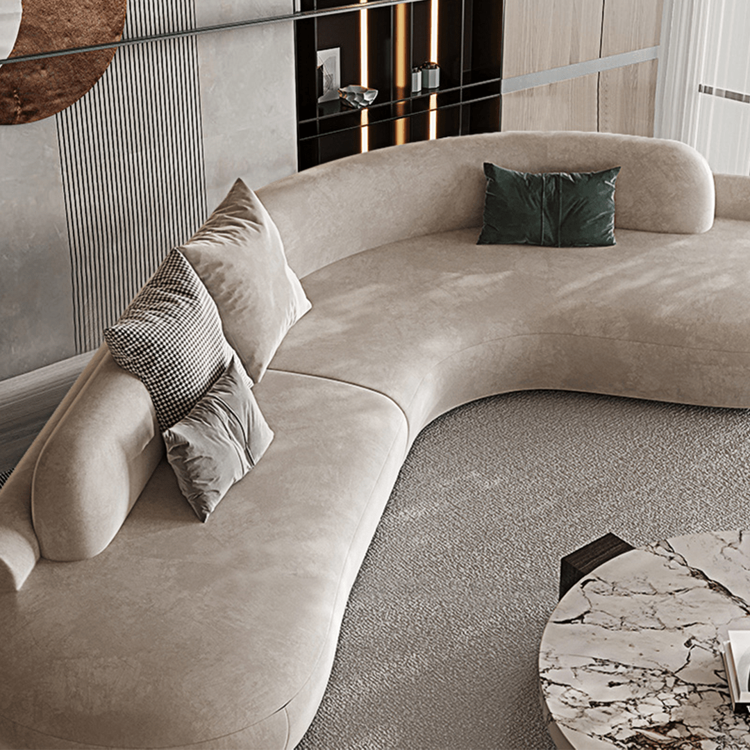 Cosima Grey Four Seater, Five Seater Curved Sofa, Long Sofa, Velvet - Miola