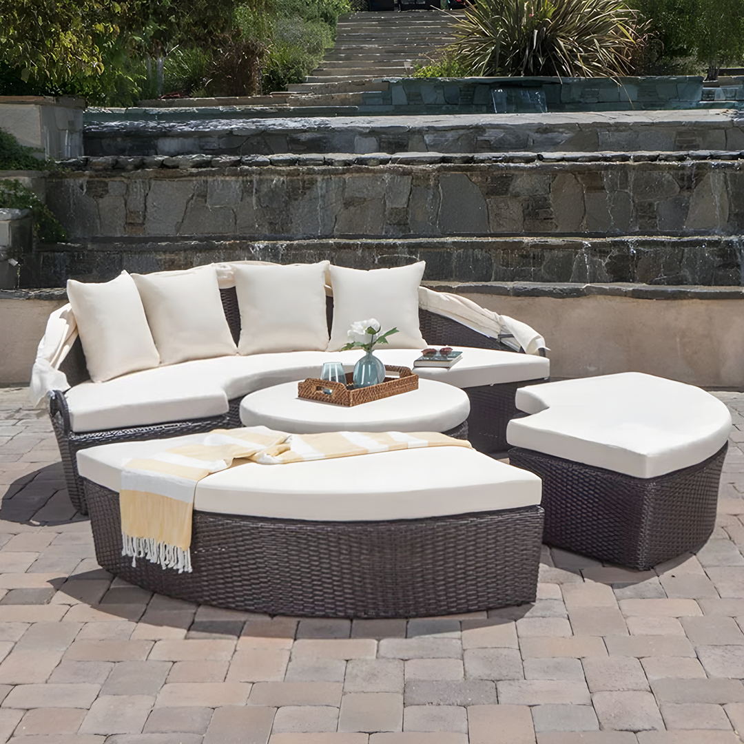 Shelly Patio Outdoor Sectional Sofa Set With Rattan Daybed Sunbed