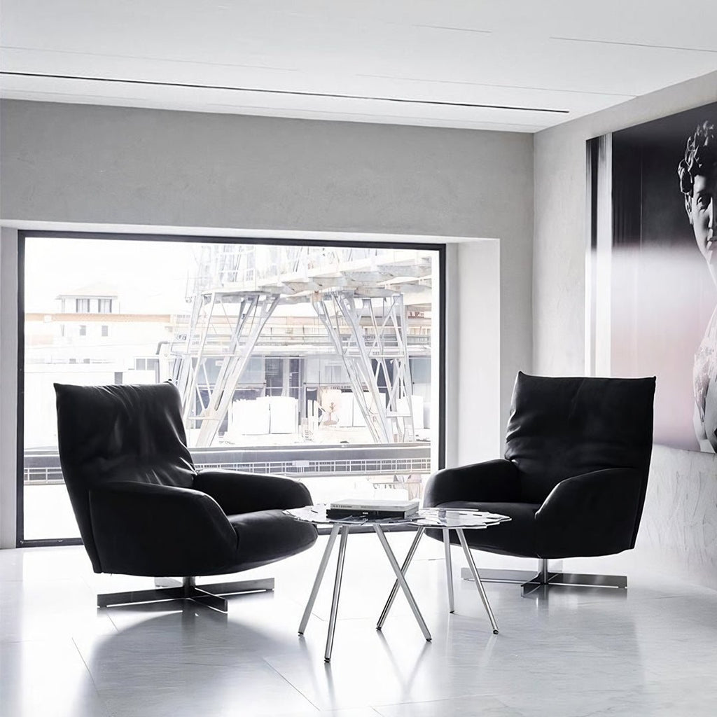 Schmidt Chiara Lounge Chair With Footstool, Swivel, Real Leather - Miola