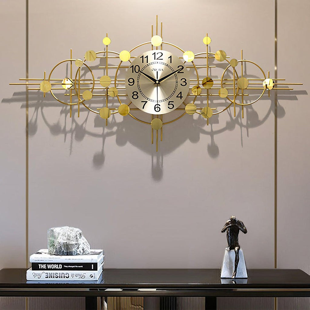 Cohen Art Deco Gold Wall Clock, Silent Clock, Horizontal Or Vertical - Miola