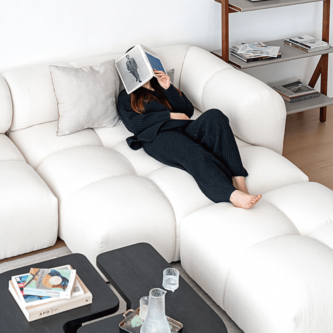 Lysander Velvet Module Three Seater, Four Seater, Five Seater Sofa, Corner Sofa, White - Miola