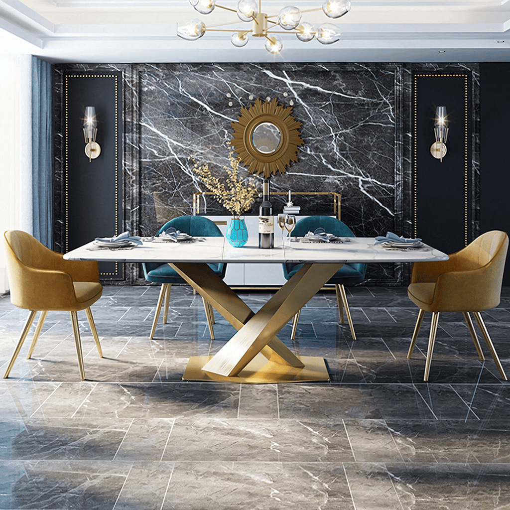 LUCI Dining Table, Marble And Gold Metal - Miola