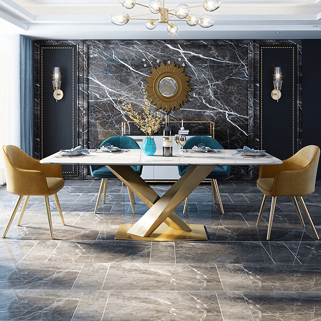 LUCI Dining Table, Marble And Gold Metal - Miola