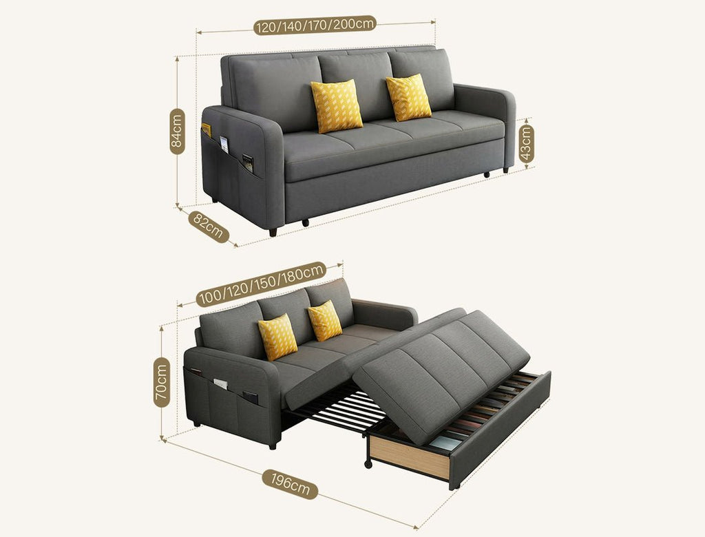 Gabriel Two Seater Sofa Bed, Linen - Miola
