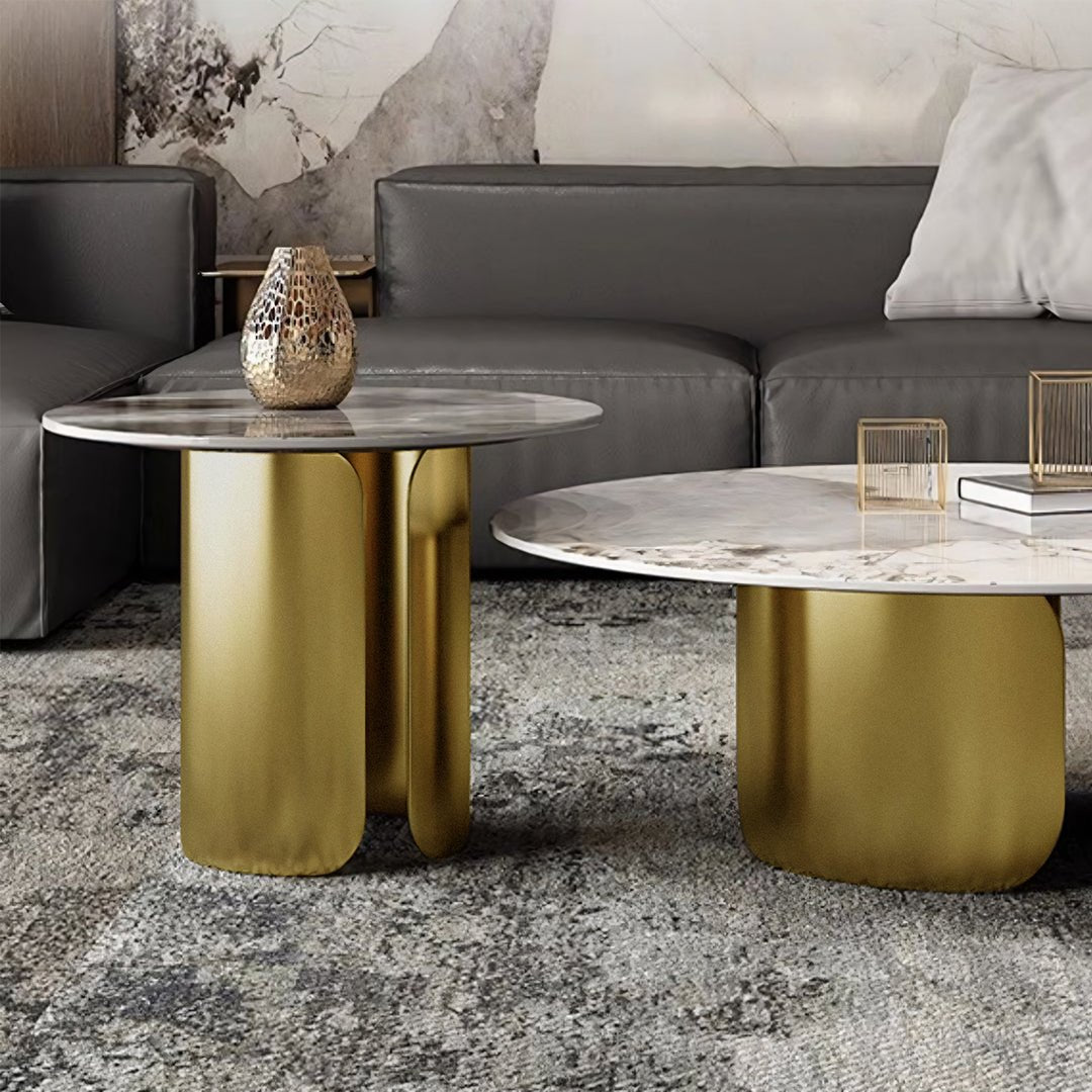 Amina Nesting Coffee Table Set, Gold Base, Sintered Stone - Miola