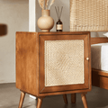 Himba Rattan Bedside Table, Solid Wood - Miola