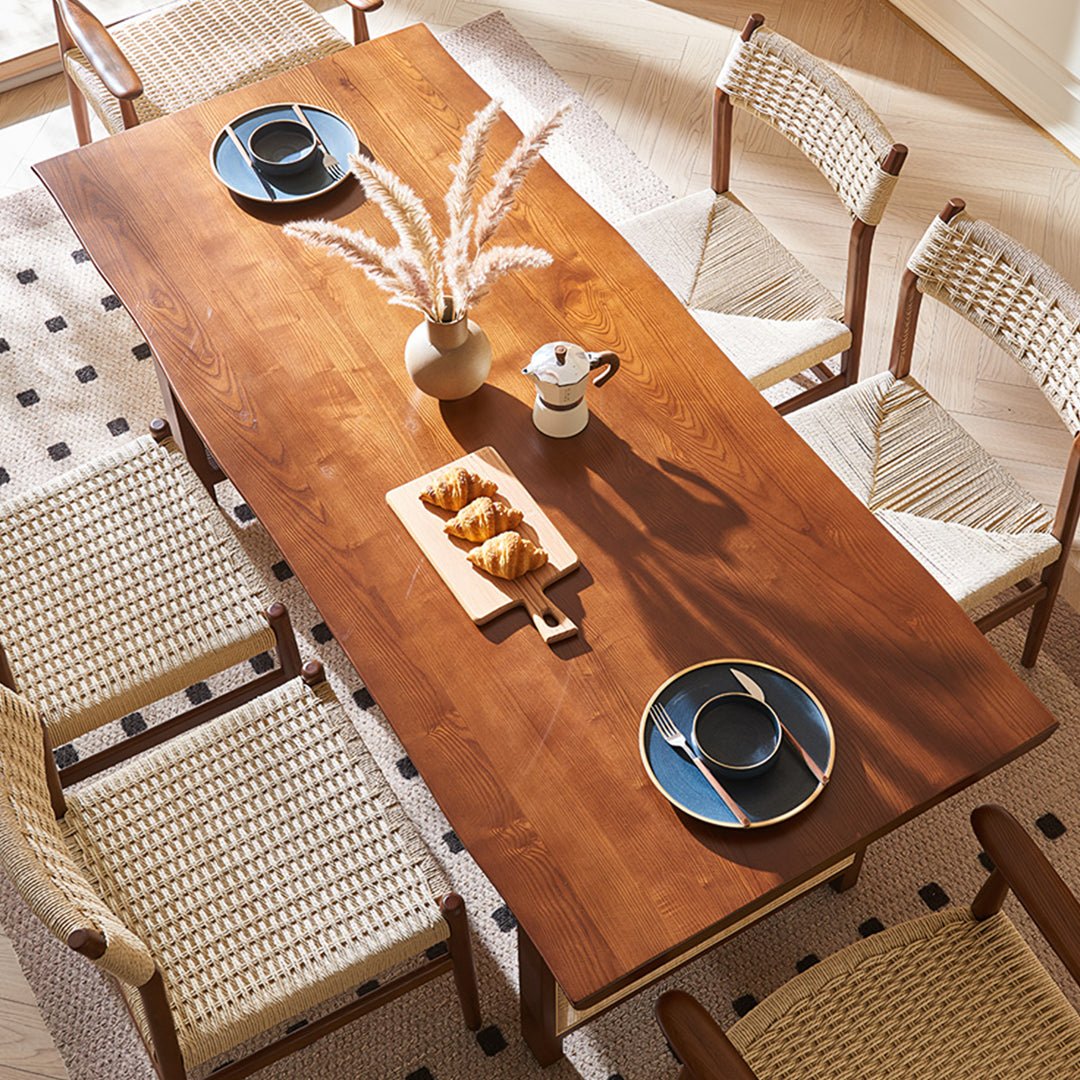 Fuchs Dining Table, Solid Wood & Rattan, Dark Oak - Miola