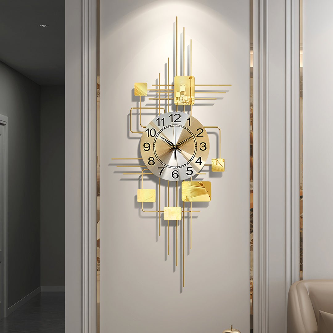 Park Art Deco Wall Clock, Silent Clock, Vertical, Gold - Miola
