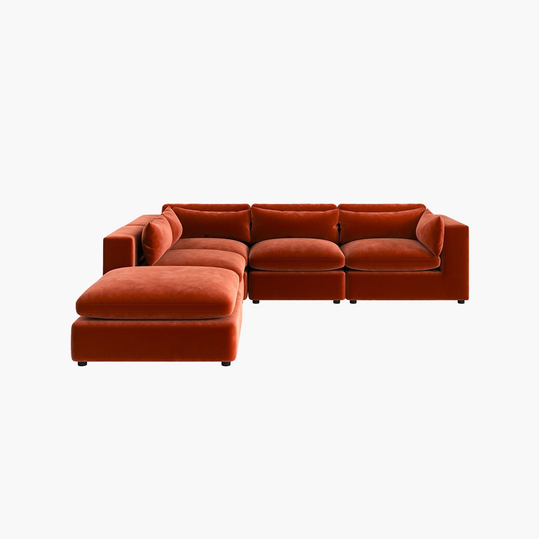Ranjan Three Seater Corner Sofa, Red Velvet - Miola