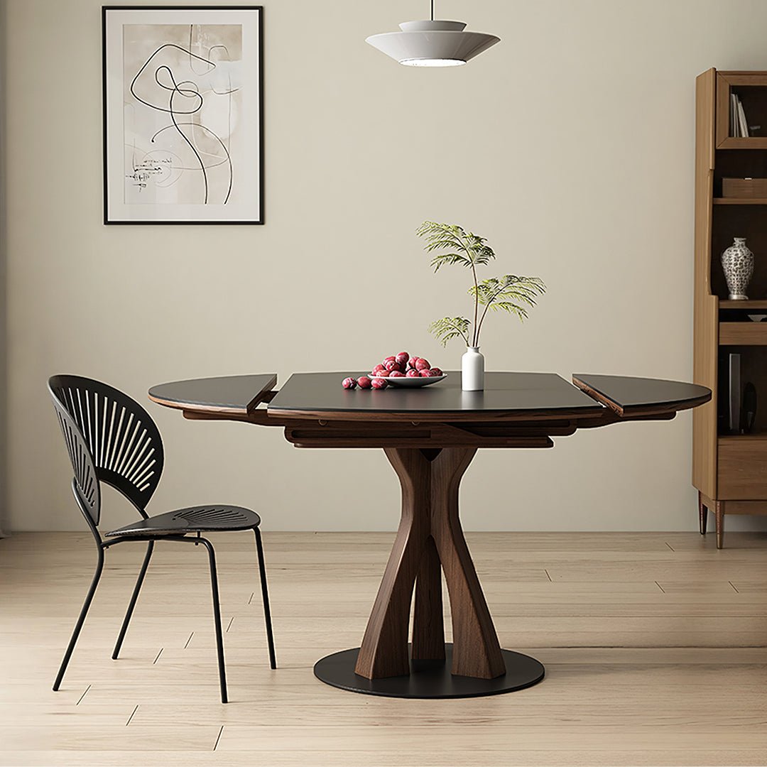 Caruso Round Folding Dining Table, Sintered Stone, Black - Miola