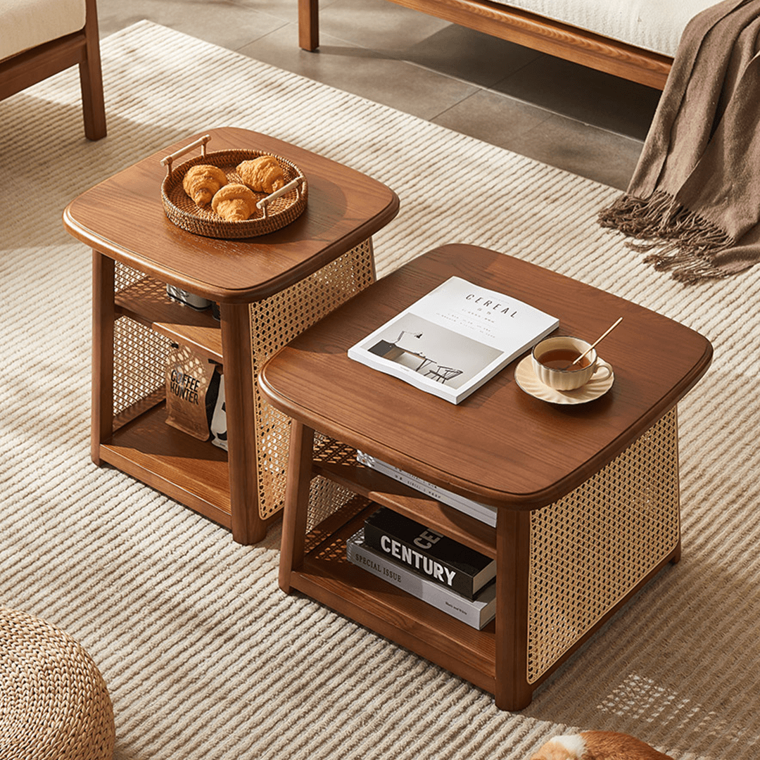 Nordic Square Coffee Table Set, Rattan - Miola