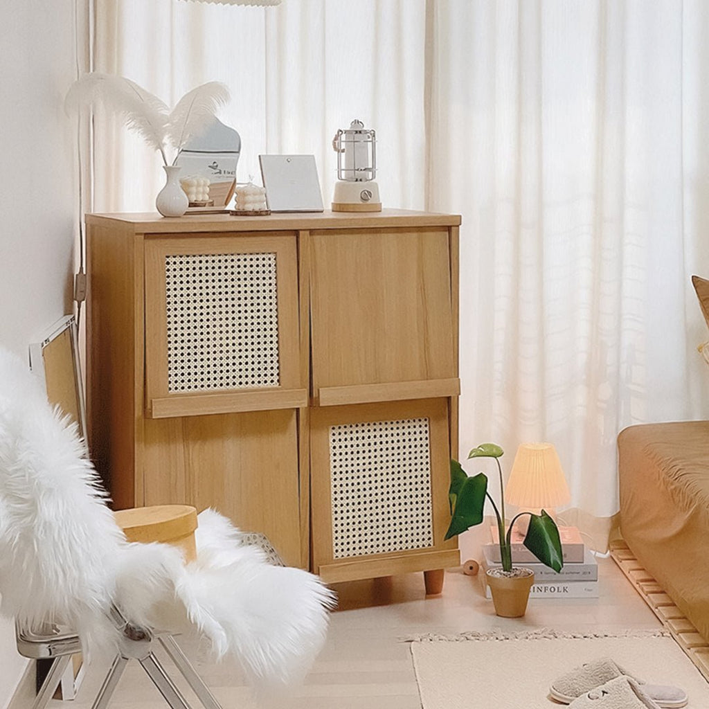 Iskandar Sideboard With Magazine Rack, Solid Wood & Rattan， Storage - Miola