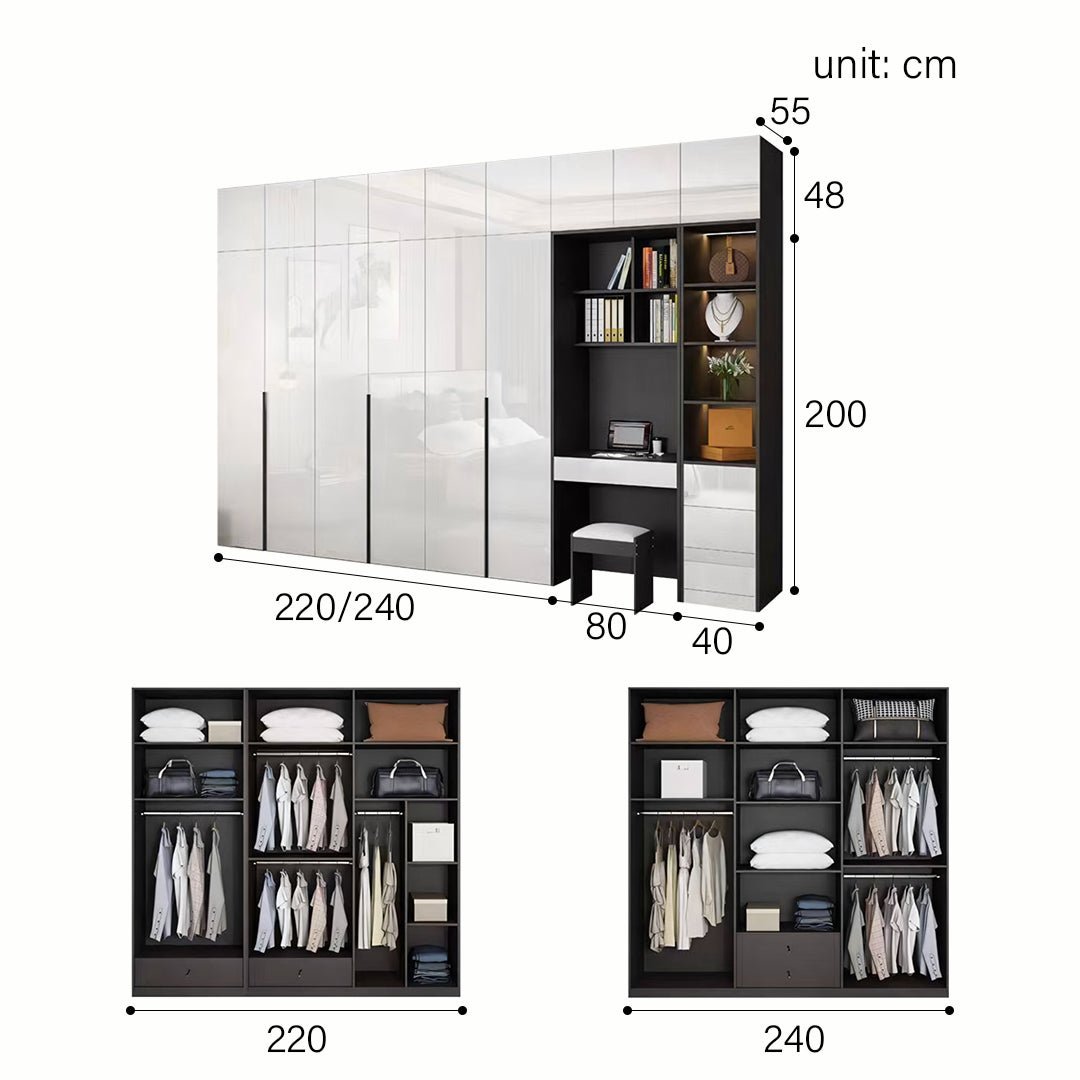 Nascimento Corner Wardrobe, Tall Wardrobe, L Shape Wardrobe With Dressing Table - Miola