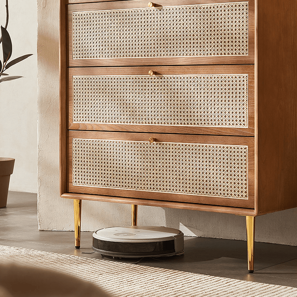 Maasai Tall Sideboard, Rattan & Solid Wood Cabinet - Miola