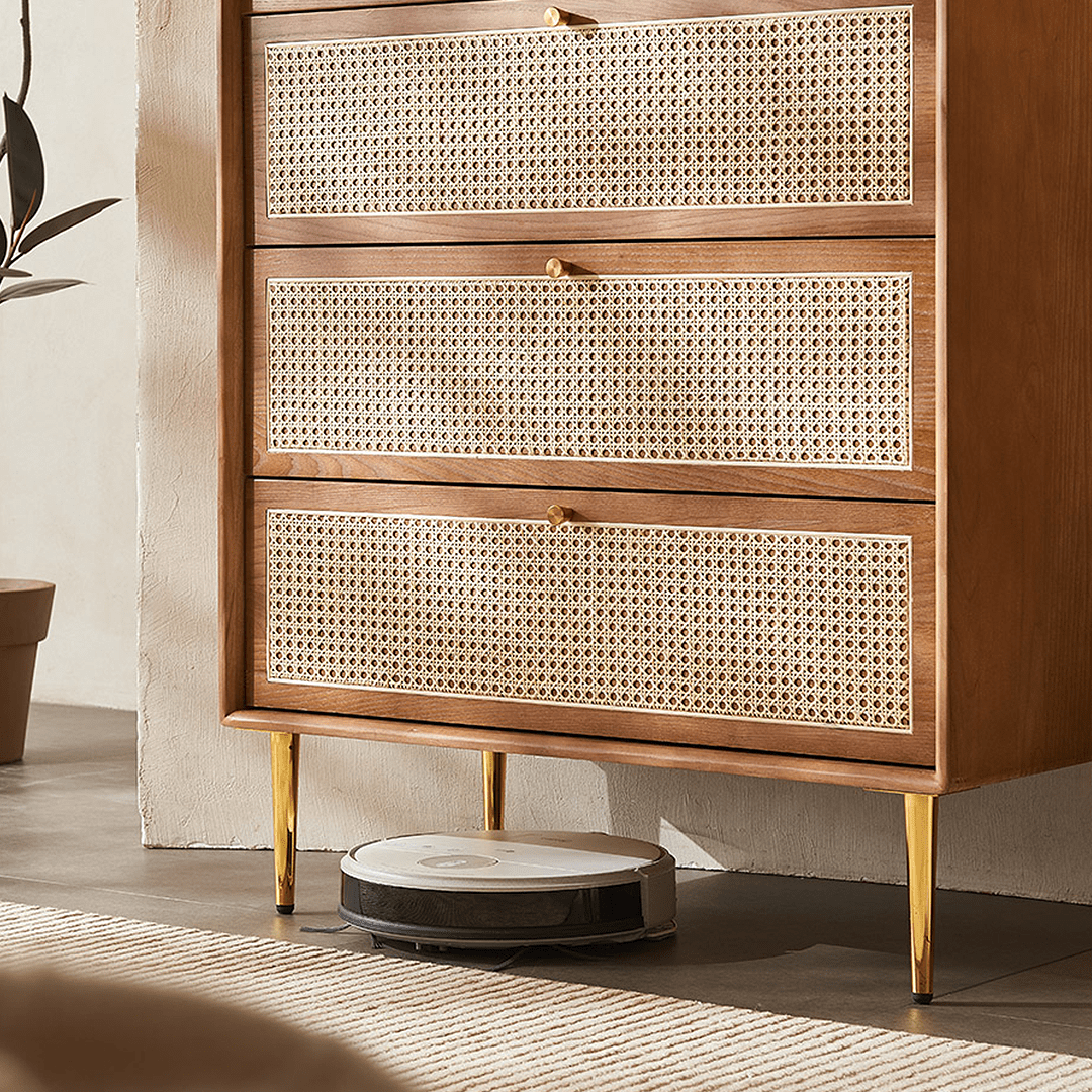 Maasai Tall Sideboard, Rattan & Solid Wood Cabinet - Miola