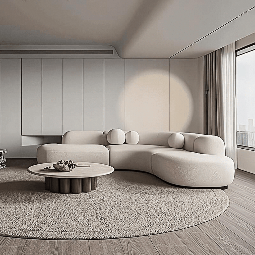 Eulalia Cream Curve Three Seater Sofa, Corner Sofa, Boucle - Miola