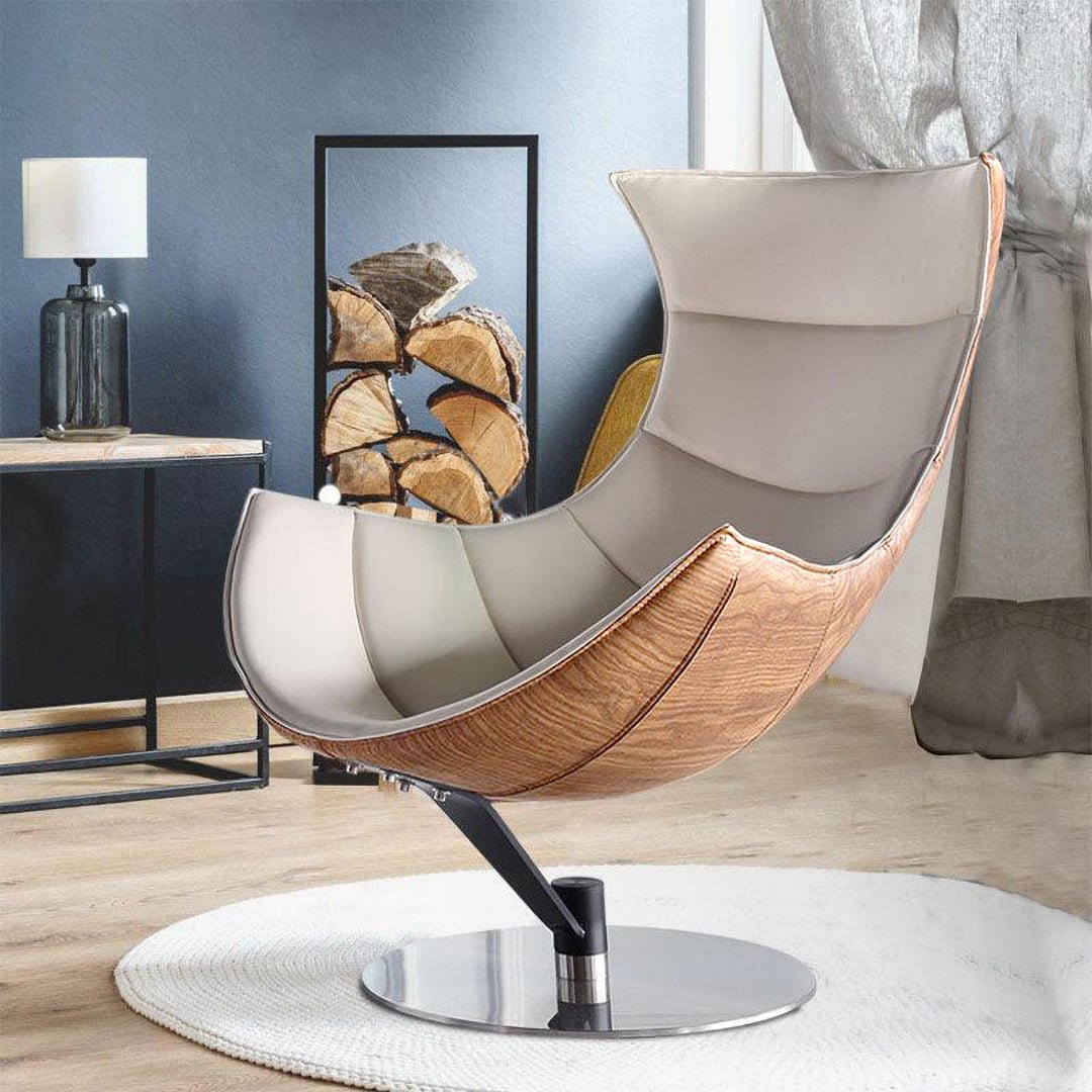 Lobster Lounge Swivel Chair With Ottoman, Walnut Texture - Miola