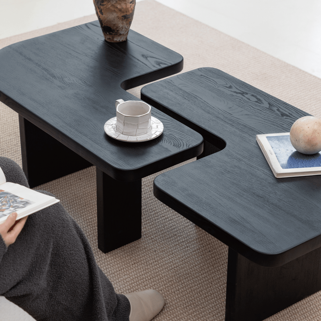 Helios Square Coffee Table Set, Black & Walnut - Miola