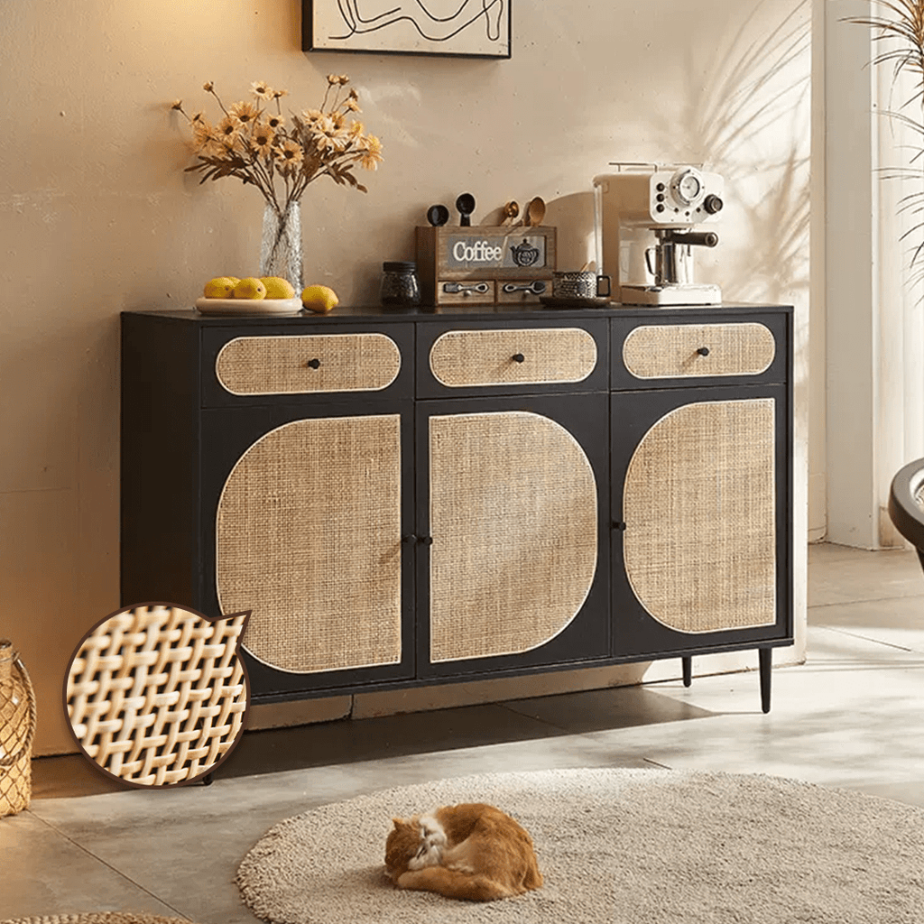 Ballard Rattan Sideboard, Black Or Oak - Miola