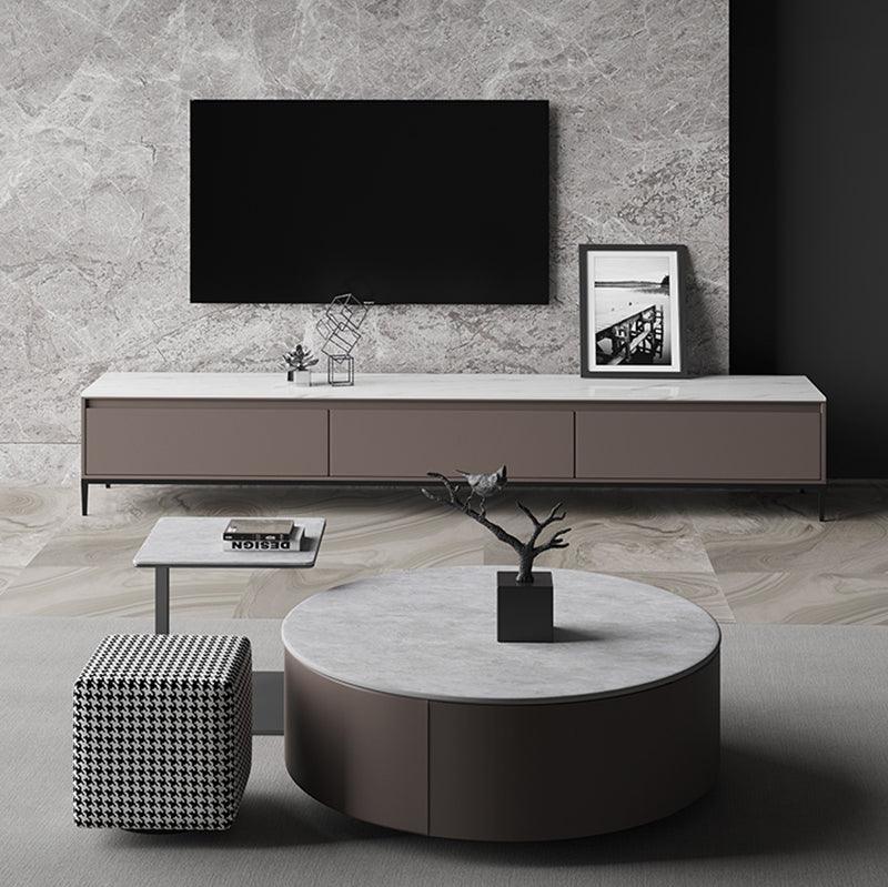 Alvis Coffee Table Set With Stool, Sintered Stone - Miola