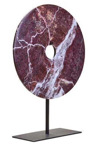 Salmo Medium Red Marble Round Dia 25cm Disc Sculpture - Miola