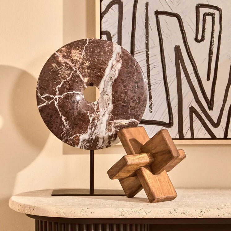 Salmo Medium Red Marble Round Dia 25cm Disc Sculpture - Miola