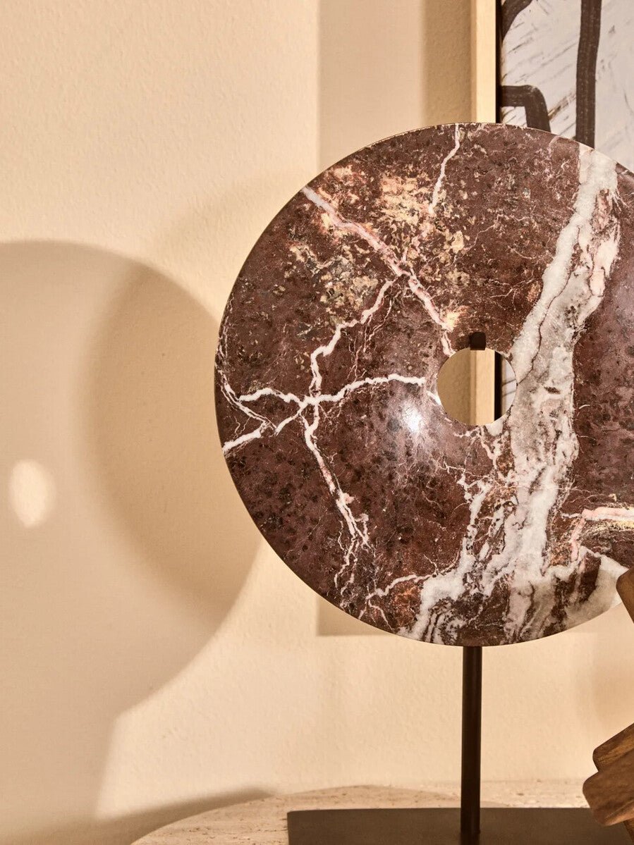 Salmo Medium Red Marble Round Dia 25cm Disc Sculpture - Miola