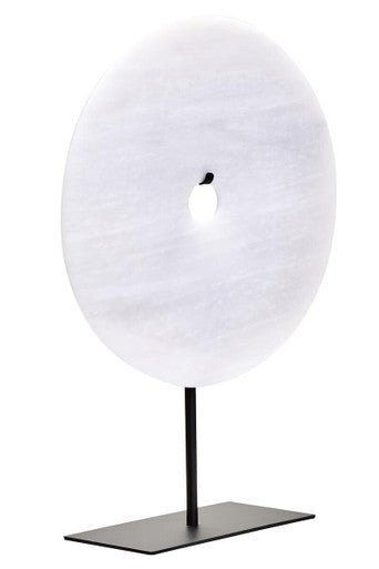 Zoro Large Round Dia 30cm Grey Marble Disc Sculpture - Miola
