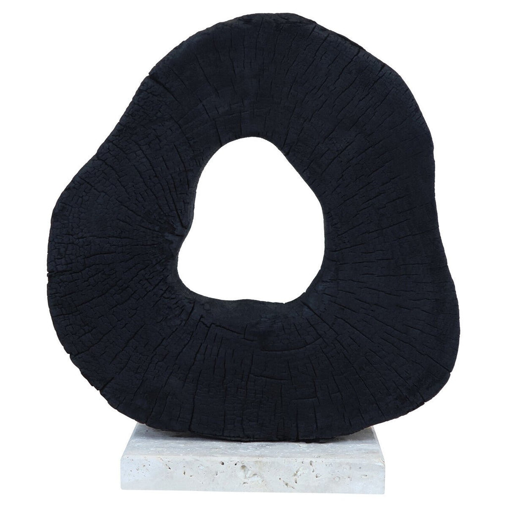 Tibor Black Mango Wood Sculpture With Travertine Base - Miola