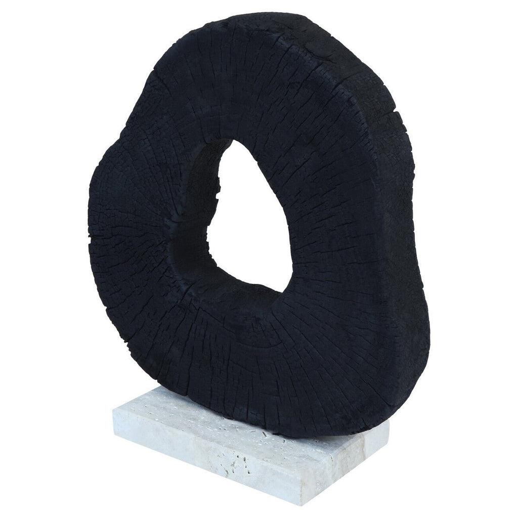Tibor Black Mango Wood Sculpture With Travertine Base - Miola