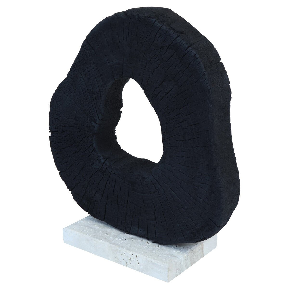 Tibor Black Mango Wood Sculpture With Travertine Base - Miola