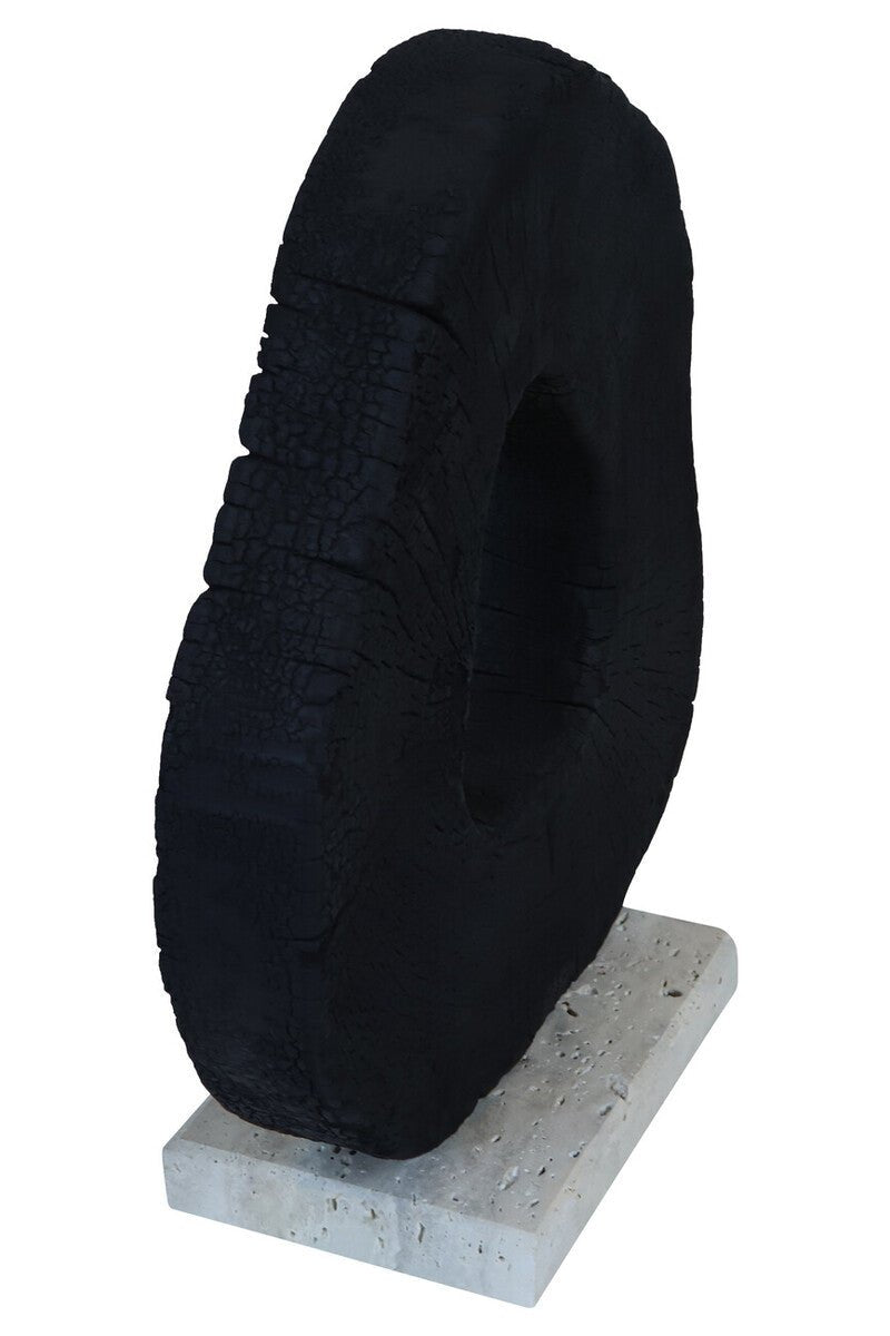 Tibor Black Mango Wood Sculpture With Travertine Base - Miola