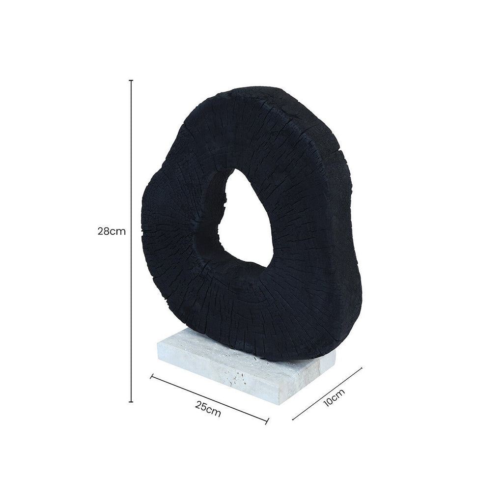 Tibor Black Mango Wood Sculpture With Travertine Base - Miola