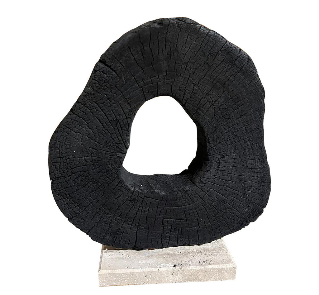 Tibor Black Mango Wood Sculpture With Travertine Base - Miola