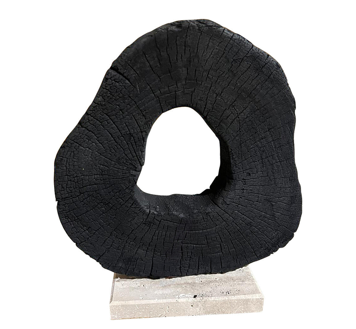 Tibor Black Mango Wood Sculpture With Travertine Base - Miola