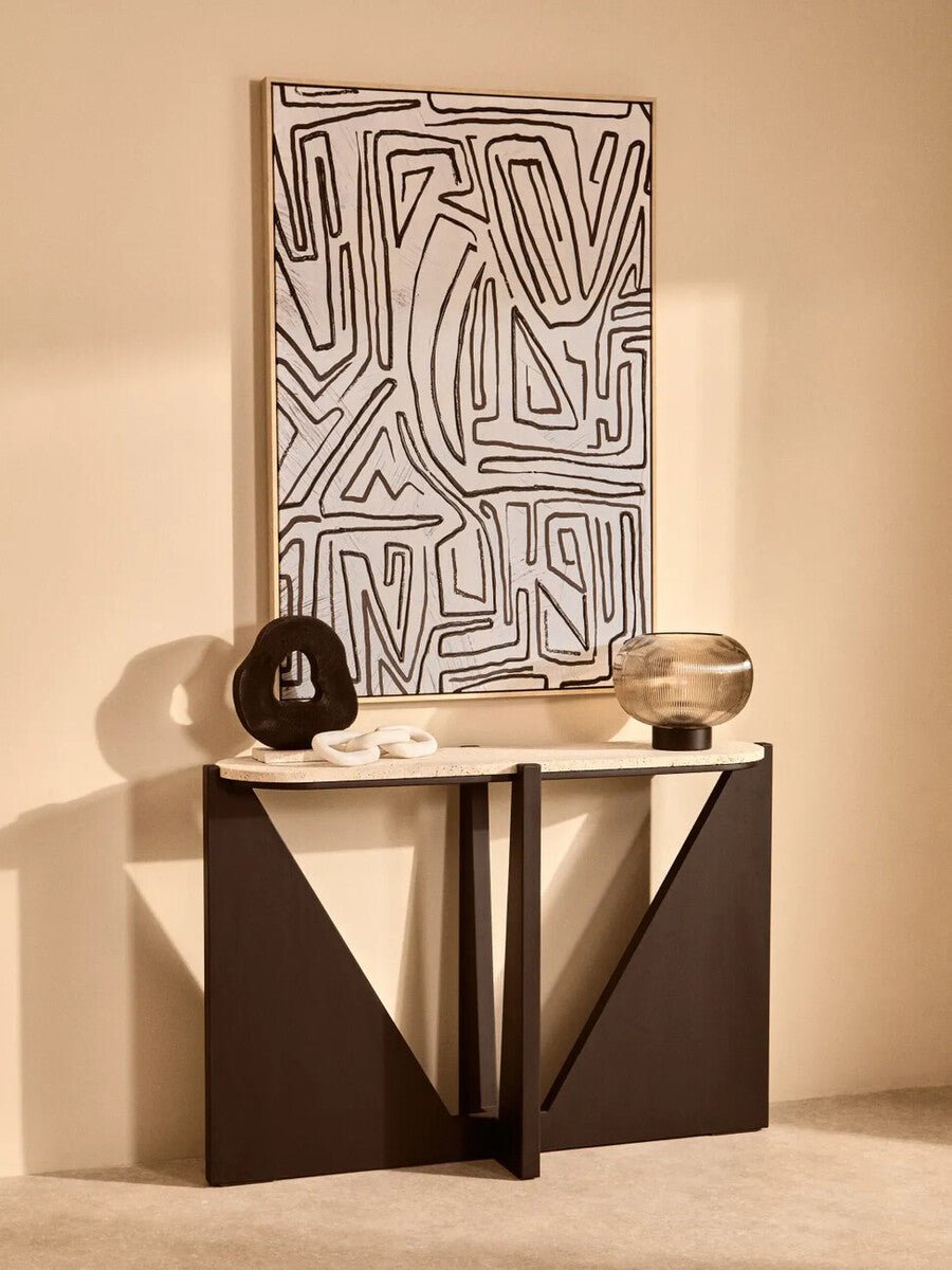 Tibor Black Mango Wood Sculpture With Travertine Base - Miola