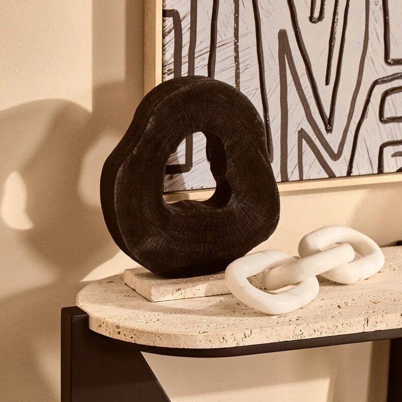 Tibor Black Mango Wood Sculpture With Travertine Base - Miola